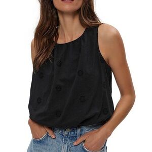Michael Stars Hazel Eyelet Bubble Top Black Cotton Sleeveless Blouse Size S $138